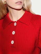 Chunky Cotton Collar Top | Red