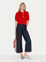 Chunky Cotton Collar Top | Red