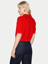 Chunky Cotton Collar Top | Red