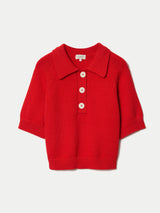 Chunky Cotton Collar Top | Red
