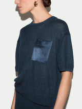 Linen Silk Pocket T-shirt | Blue