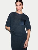 Linen Silk Pocket T-shirt | Blue