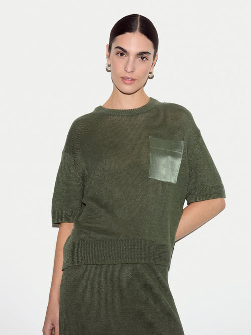 Linen Silk Pocket T-shirt | Green
