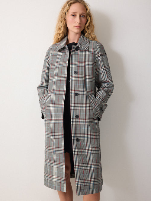 Bonded Cotton Check Trench Coat | Cream