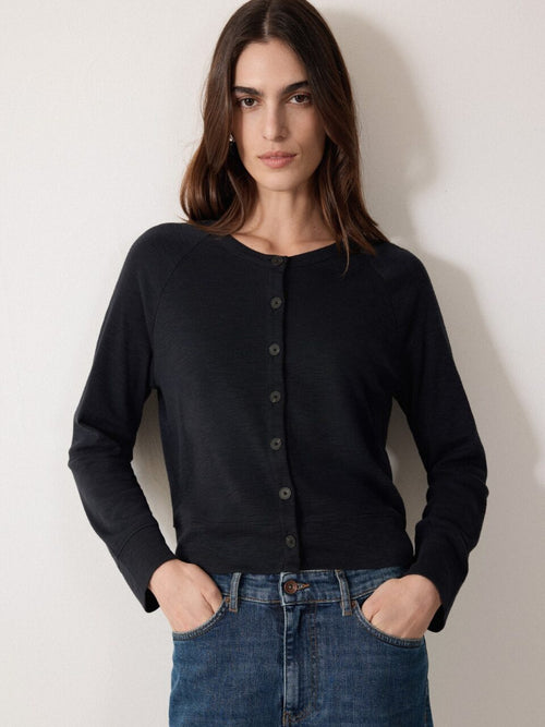 Cotton Luxe Crew Cardigan | Navy
