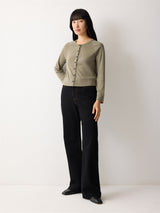Cotton Luxe Crew Cardigan | Light Khaki