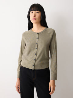 Cotton Luxe Crew Cardigan | Light Khaki