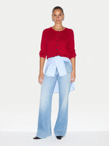 Cotton Luxe Crew Cardigan | Red