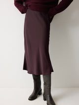 Satin Bias Midi Skirt | Purple
