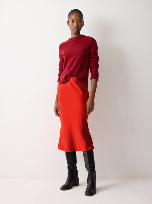 Satin Bias Midi Skirt | Red