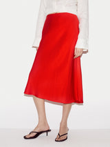 Satin Bias Midi Skirt | Red