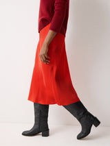 Satin Bias Midi Skirt | Red