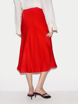 Satin Bias Midi Skirt | Red
