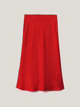 Satin Bias Midi Skirt | Red