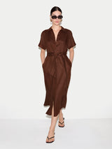 Linen Midi Shirt Dress | Brown