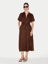 Linen Midi Shirt Dress | Brown