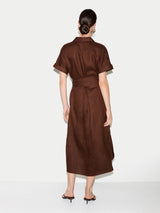 Linen Midi Shirt Dress | Brown