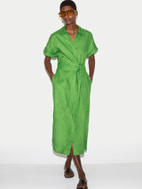 Linen Midi Shirt Dress | Green