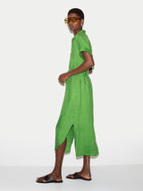 Linen Midi Shirt Dress | Green