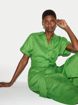 Linen Midi Shirt Dress | Green