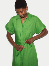 Linen Midi Shirt Dress | Green
