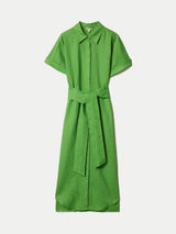Linen Midi Shirt Dress | Green