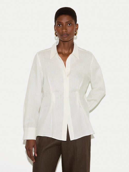 Linen Pleated Waist Shirt | White