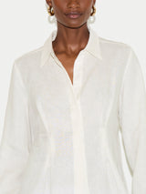Linen Pleated Waist Shirt | White