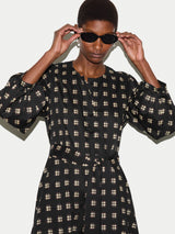 Geo Check Cotton Dress | Black