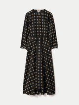 Geo Check Cotton Dress | Black