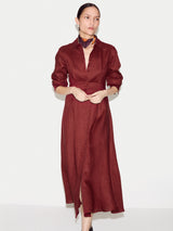 Linen Pleat Front Shirt Dress | Red