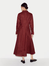 Linen Pleat Front Shirt Dress | Red