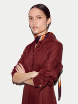 Linen Pleat Front Shirt Dress | Red