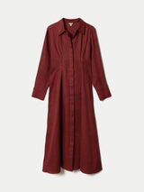 Linen Pleat Front Shirt Dress | Red