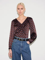 Mini Geo Rose Frill Detail Top | Burgundy