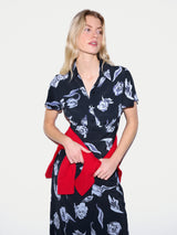 Fallen Peony Bias Dress | Navy
