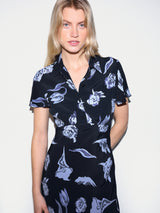 Fallen Peony Bias Dress | Navy