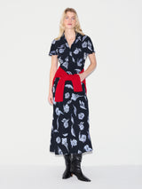 Fallen Peony Bias Dress | Navy