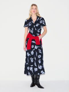 Fallen Peony Bias Dress | Navy