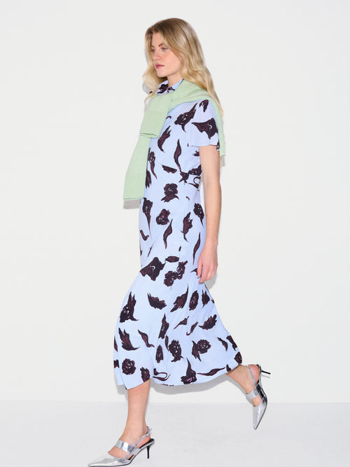 Fallen Peony Bias Dress | Pale Blue