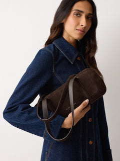 Suede Baguette Shoulder Bag | Brown