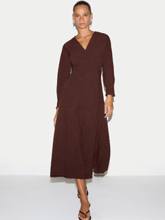 V Neck Godet Dress | Brown