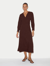 V Neck Godet Dress | Brown