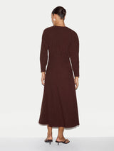 V Neck Godet Dress | Brown