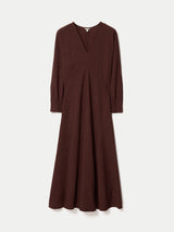 V Neck Godet Dress | Brown