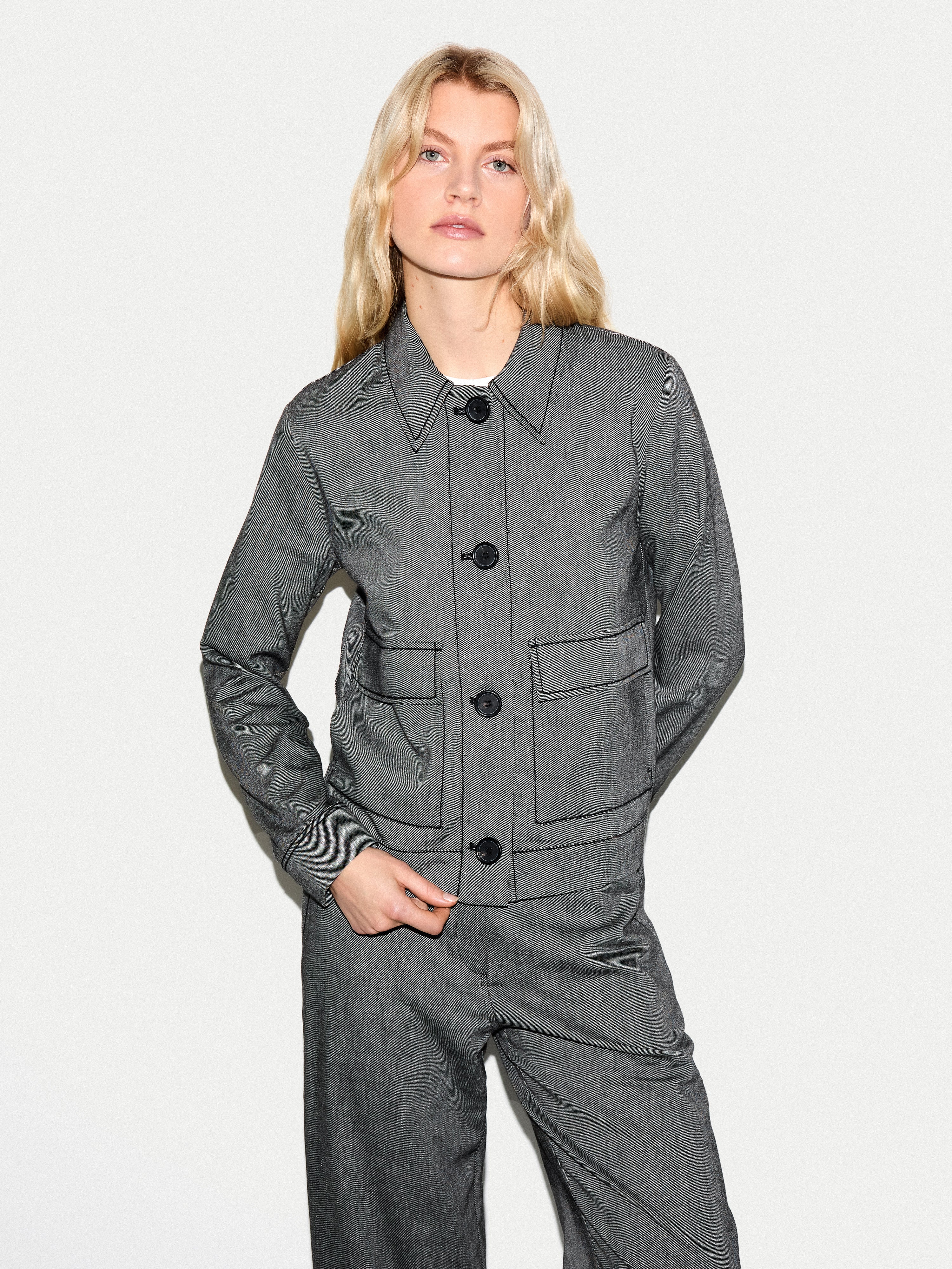 Chambray Linen Blend Utility Jacket | Black – Jigsaw