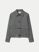 Chambray Linen Blend Utility Jacket | Black