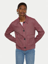 Chambray Linen Blend Utility Jacket | Red