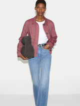 Chambray Linen Blend Utility Jacket | Red