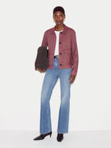 Chambray Linen Blend Utility Jacket | Red